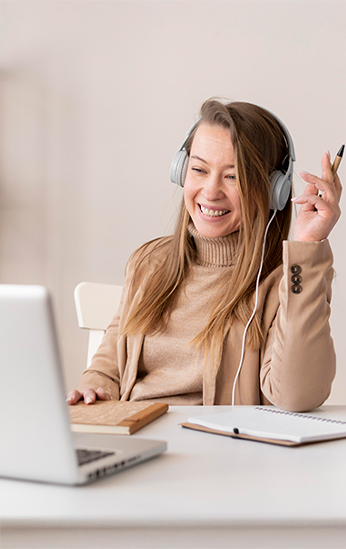 portrait or a female at work on a video call